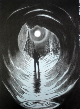 Creating the Twilight, stone lithography on paper